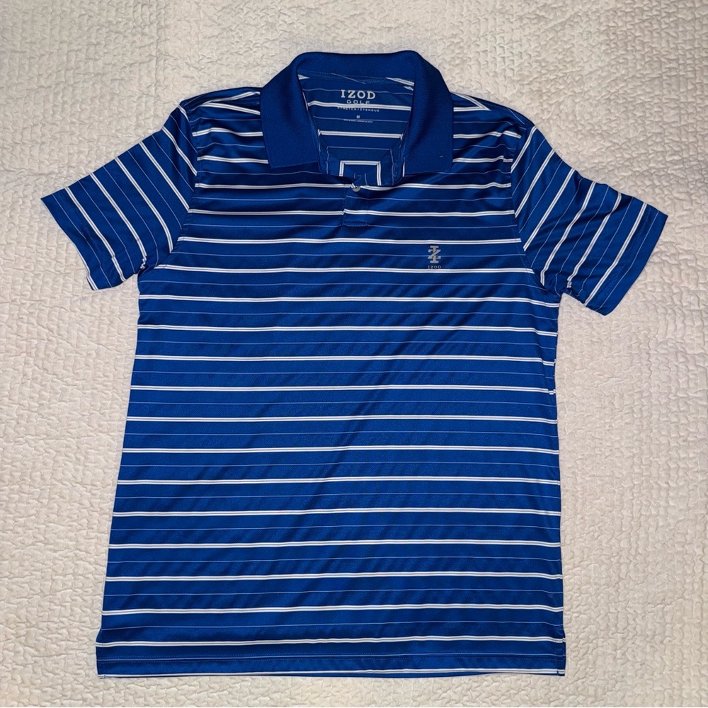 Izod Men's Polo Shirt in Blue and White Stripes